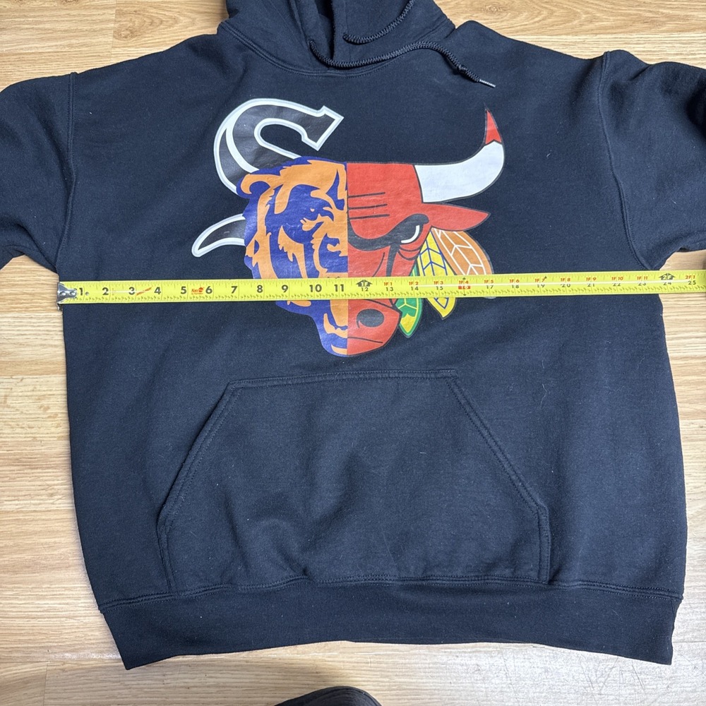Chicago Sports Team Mashup Gildan Mens Custom Sweatshirt Black Hoodie Large - Picture 4 of 6